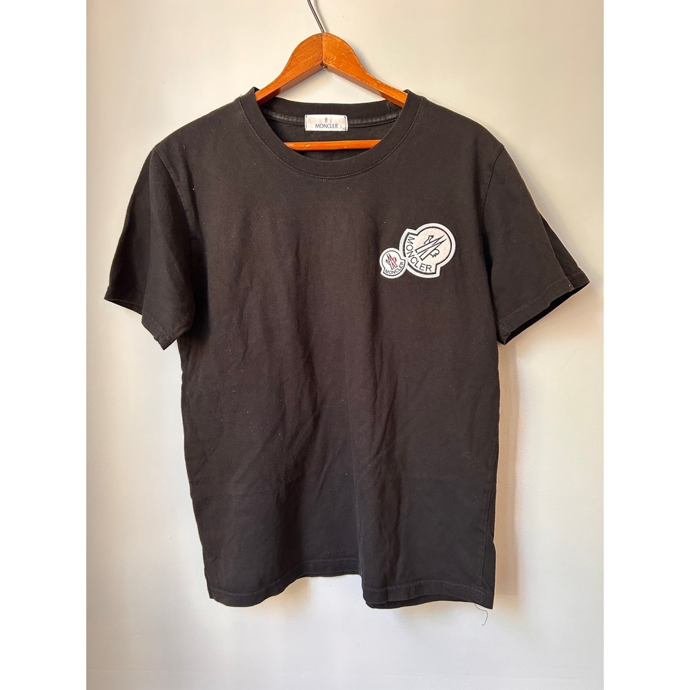 Moncler Mens Double Logo Patch T-Shirt Black Short Sleeve Crewneck Size S